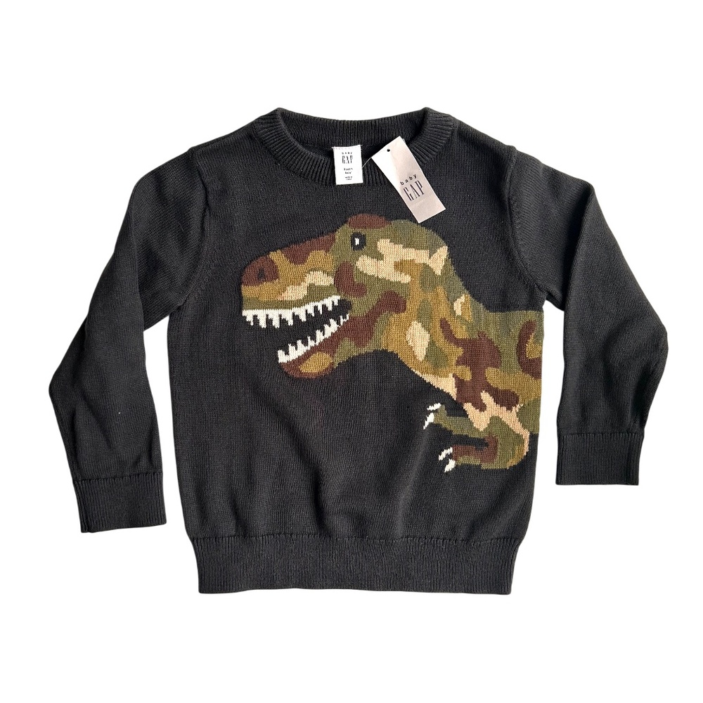 NWT GAP Camo Dino T-Rex 3 Yrs 100% Cotton Knit Crew Neck  Sweater